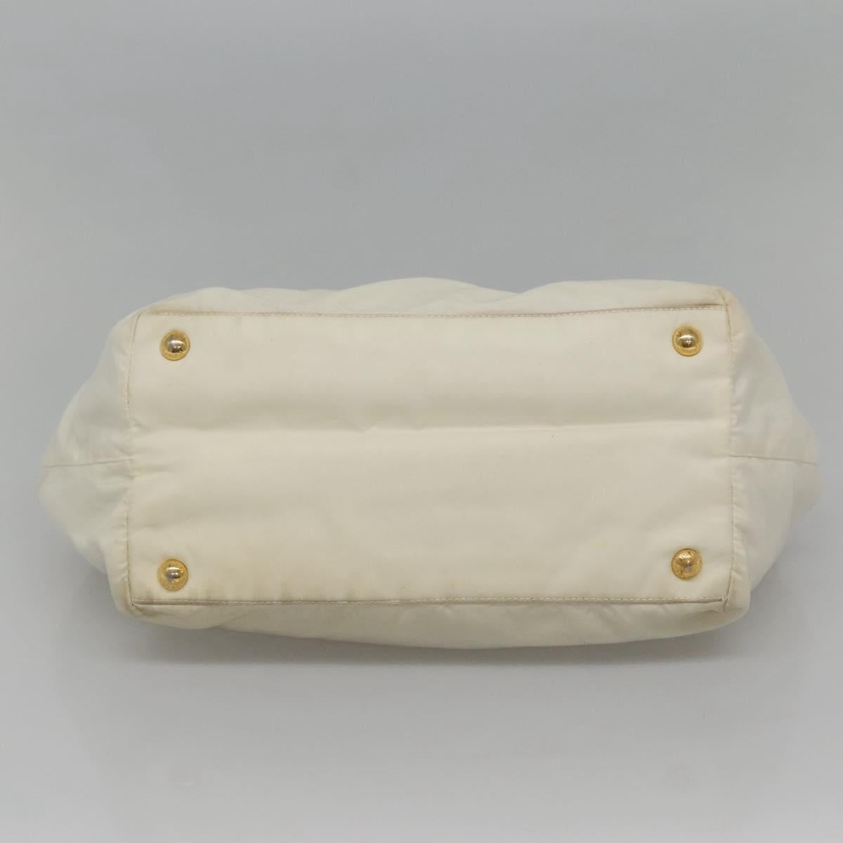 PRADA Hand Bag Nylon White Gold Auth 120951