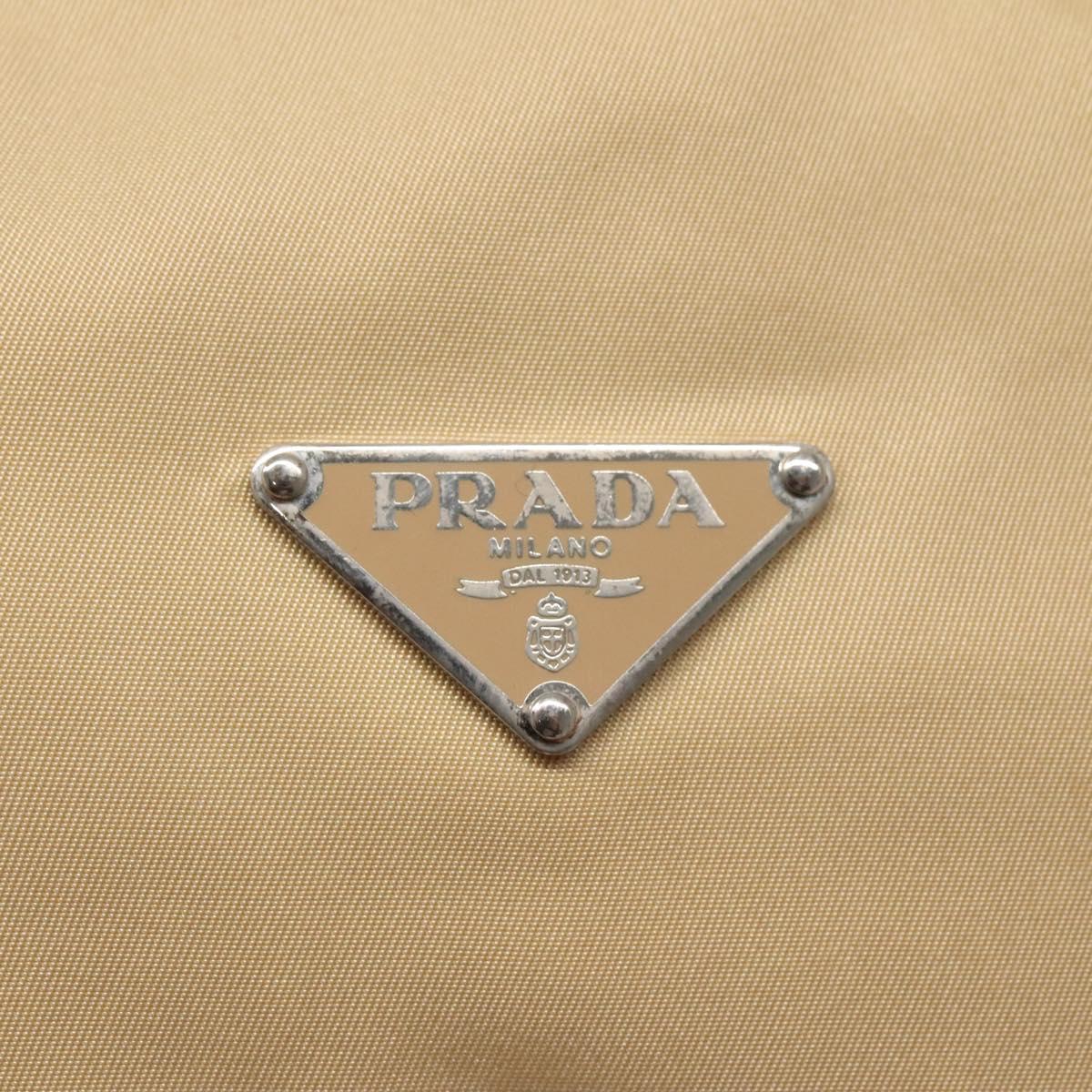 PRADA Shoulder Bag Nylon Beige Silver Auth 120952