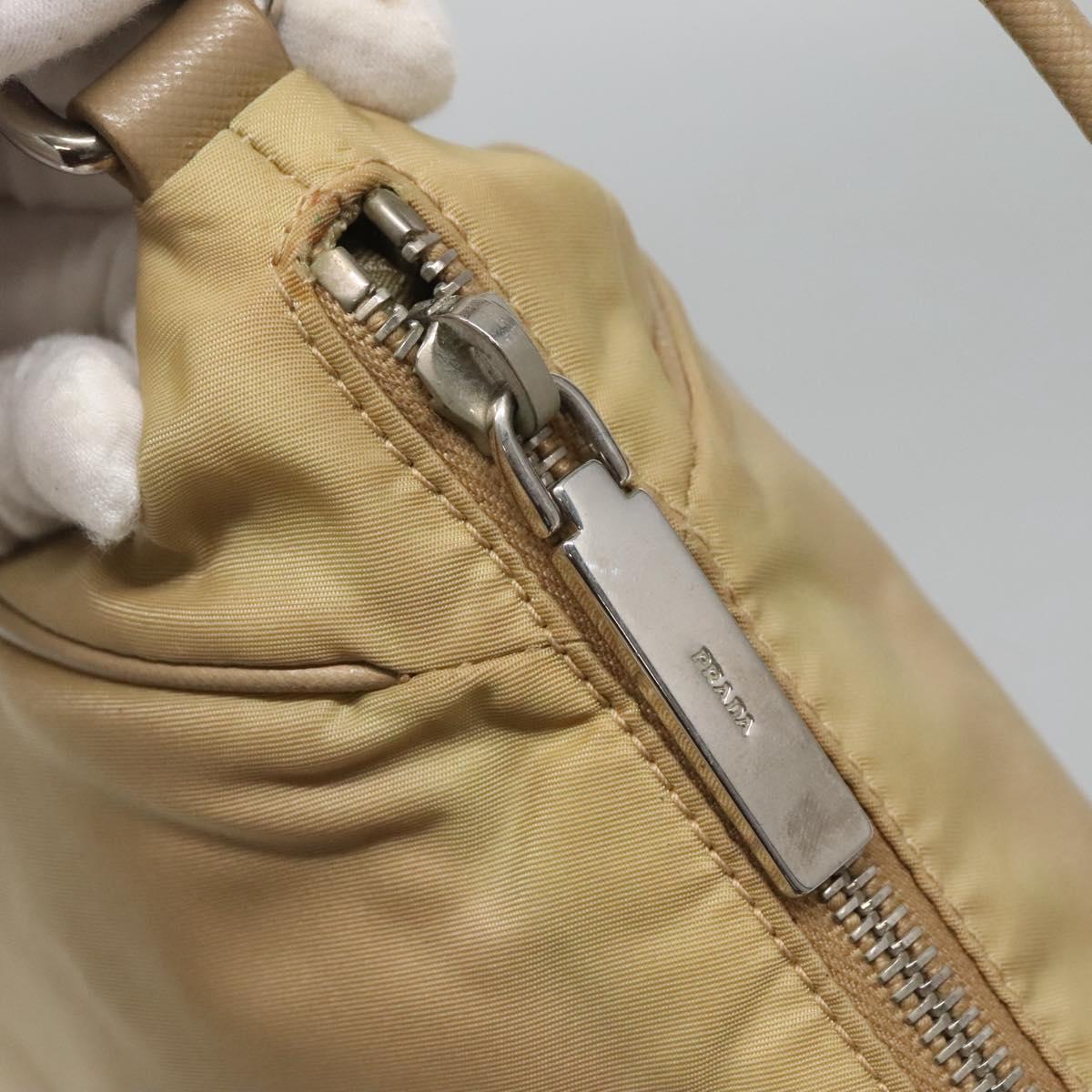 PRADA Shoulder Bag Nylon Beige Silver Auth 120952