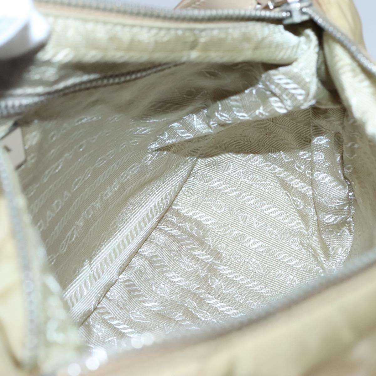 PRADA Shoulder Bag Nylon Beige Silver Auth 120952