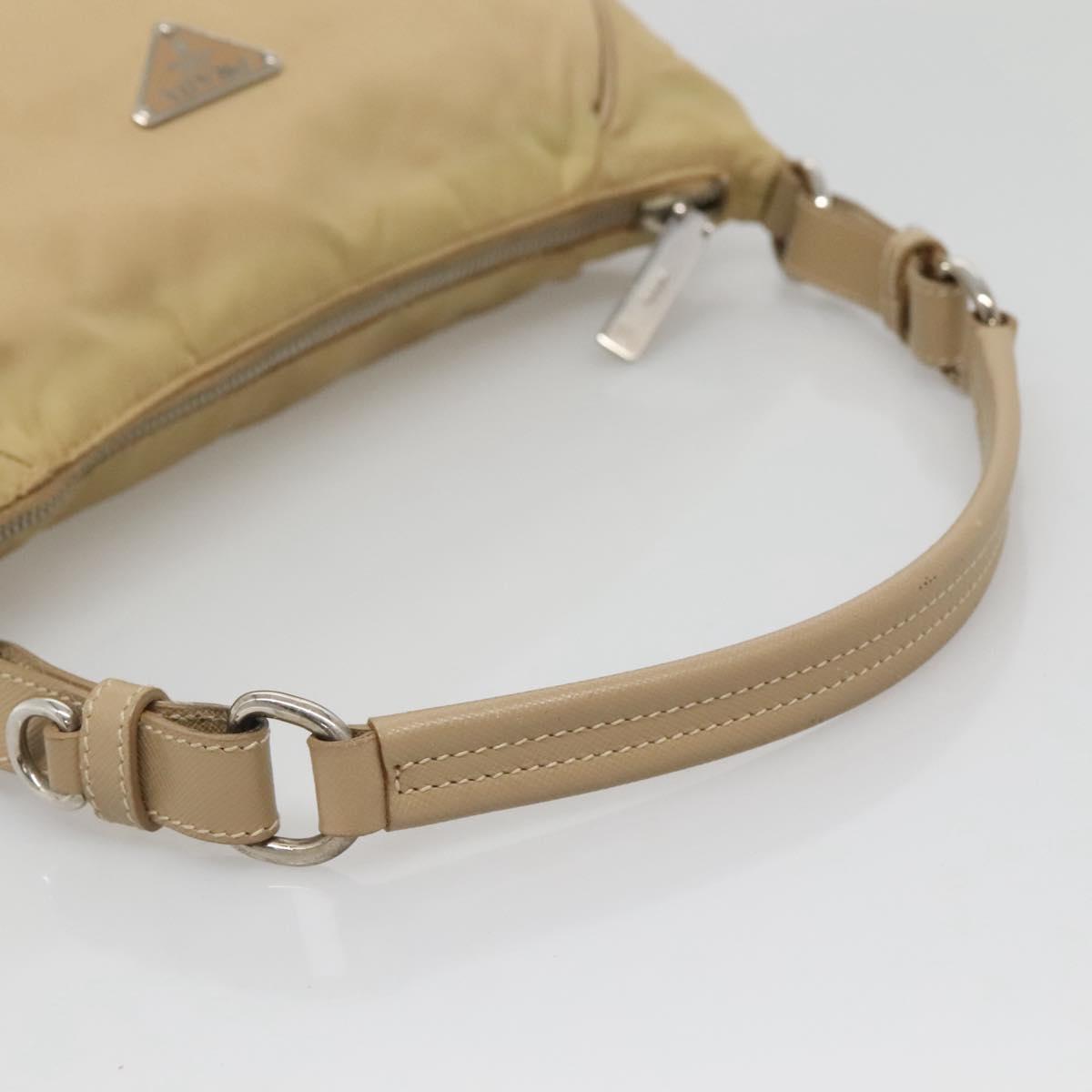 PRADA Shoulder Bag Nylon Beige Silver Auth 120952