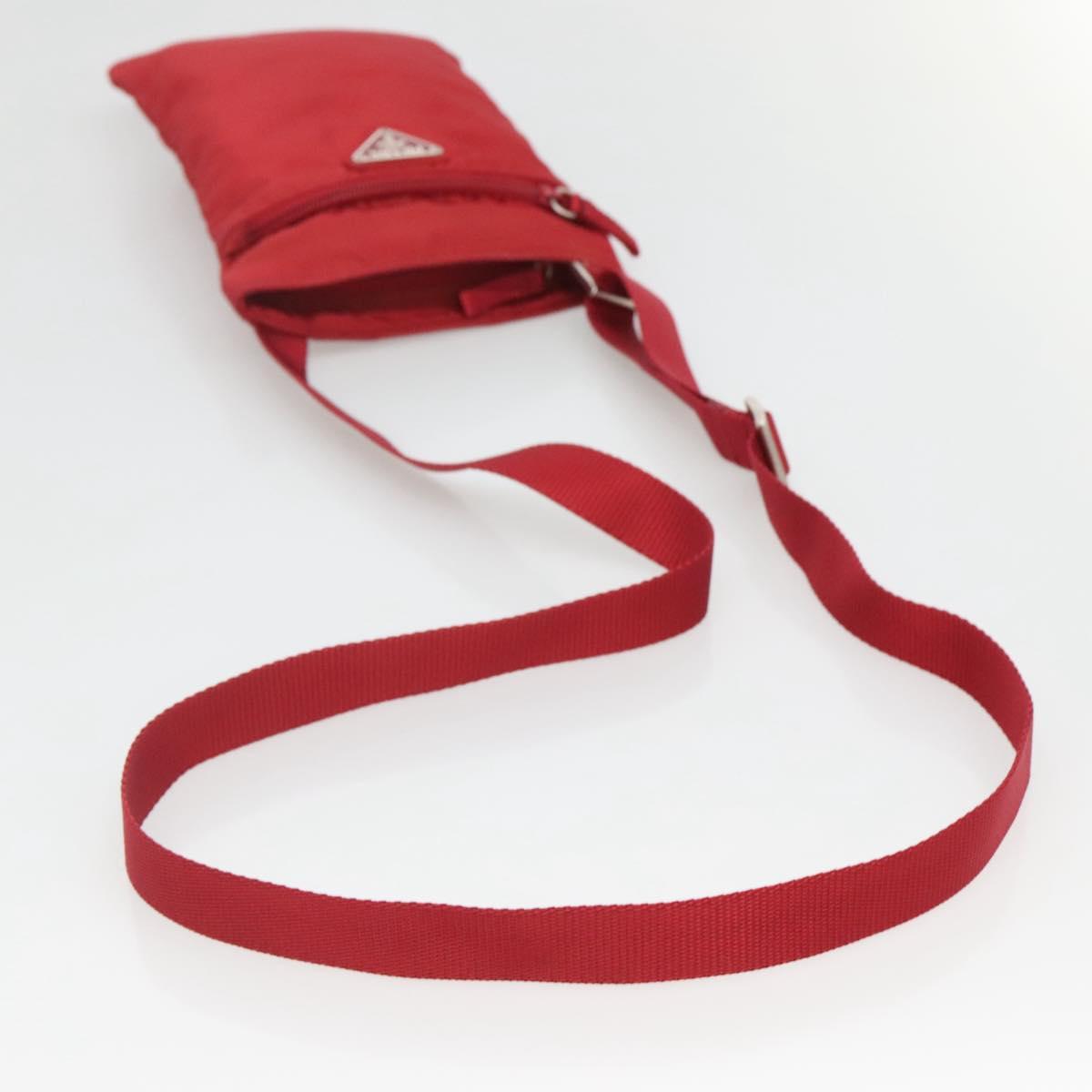 PRADA Shoulder Bag Nylon Red Silver Auth 120955