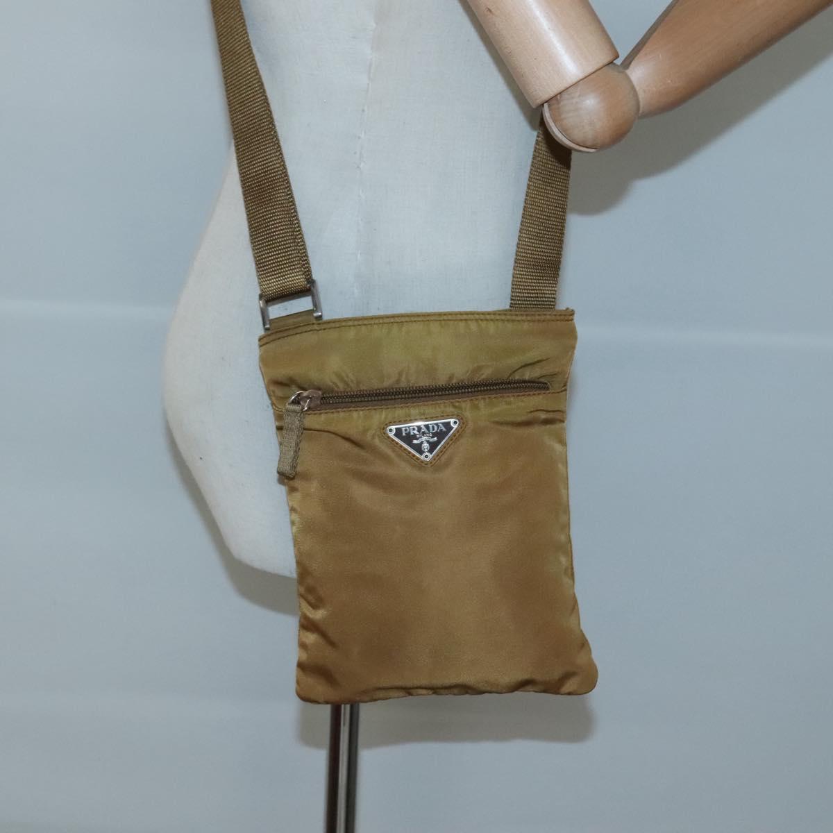 PRADA Shoulder Bag Nylon Brown Silver Auth 120961