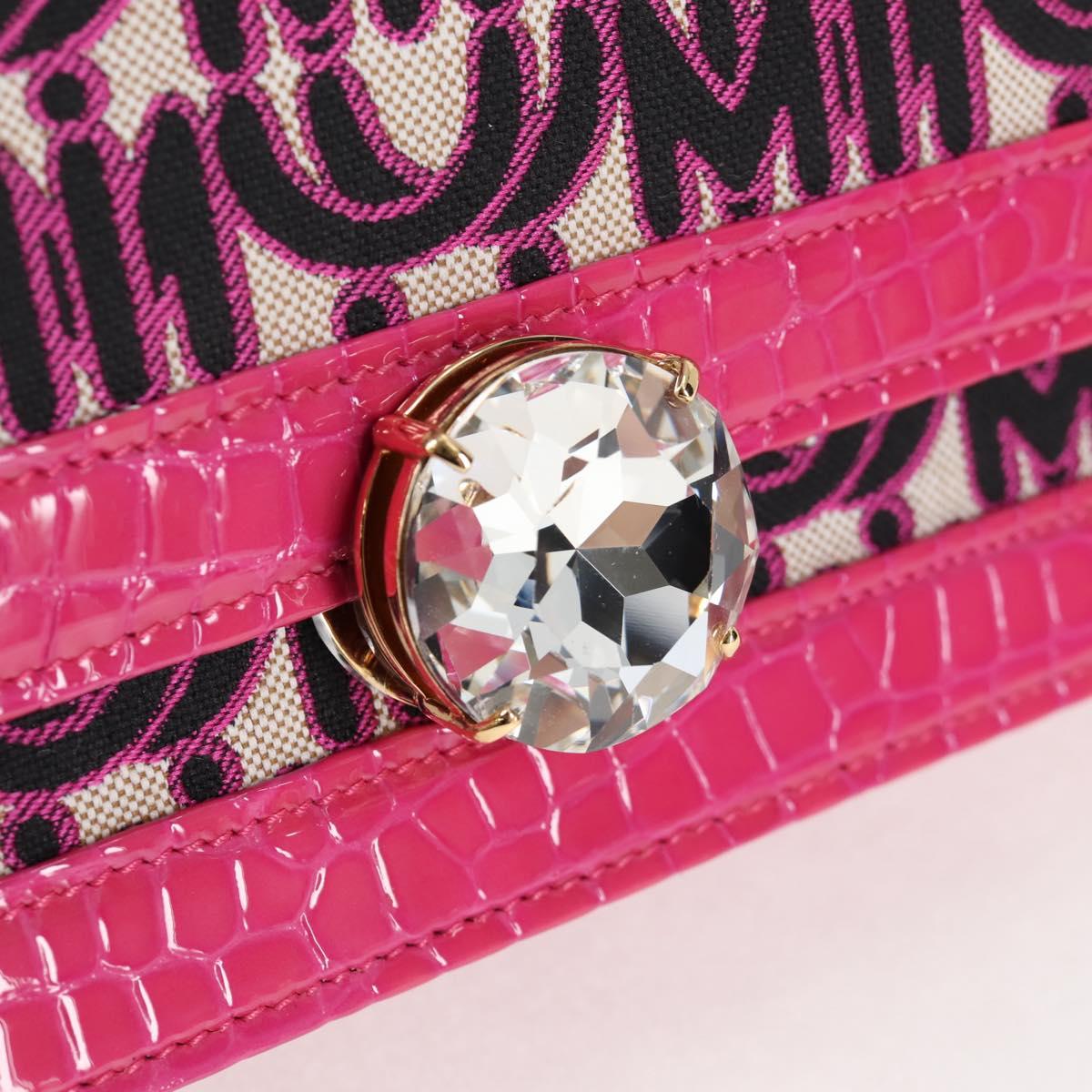 Miu Miu Chain Shoulder Bag Canvas Leather 2way Pink Gold Auth 120964AM