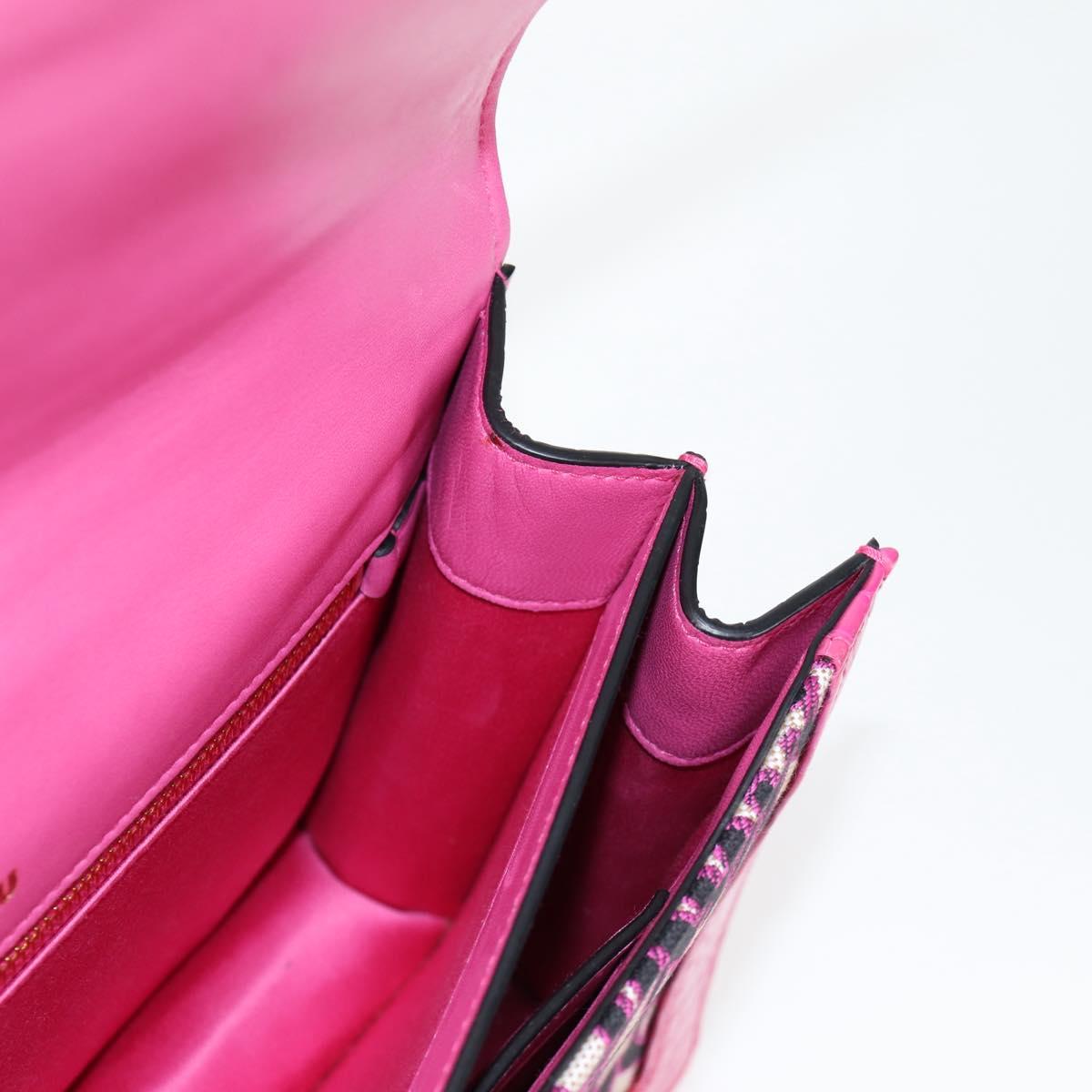 Miu Miu Chain Shoulder Bag Canvas Leather 2way Pink Gold Auth 120964AM