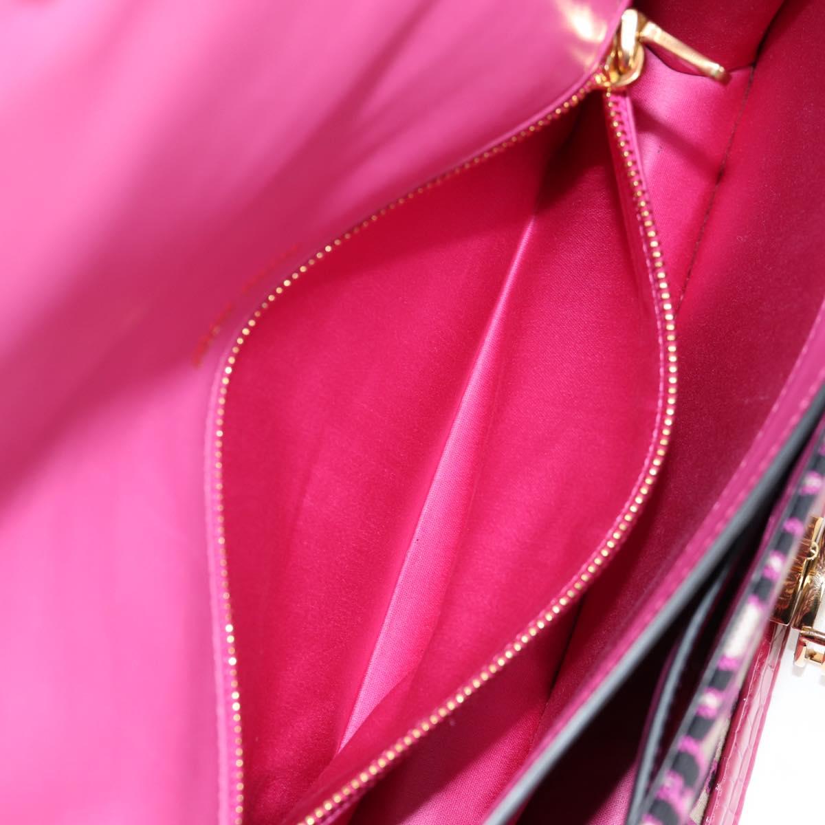 Miu Miu Chain Shoulder Bag Canvas Leather 2way Pink Gold Auth 120964SAM