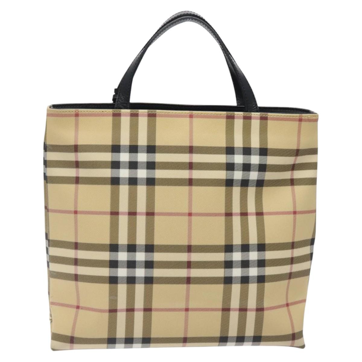 BURBERRY Nova Check Hand Bag PVC Beige Auth 120970
