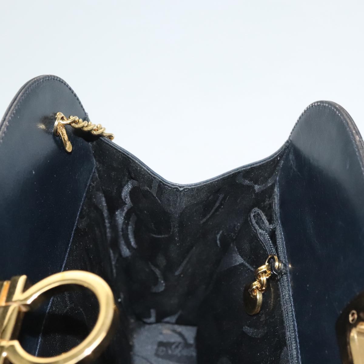 Salvatore Ferragamo Gancini Chain Shoulder Bag Leather Black Gold Auth 120975