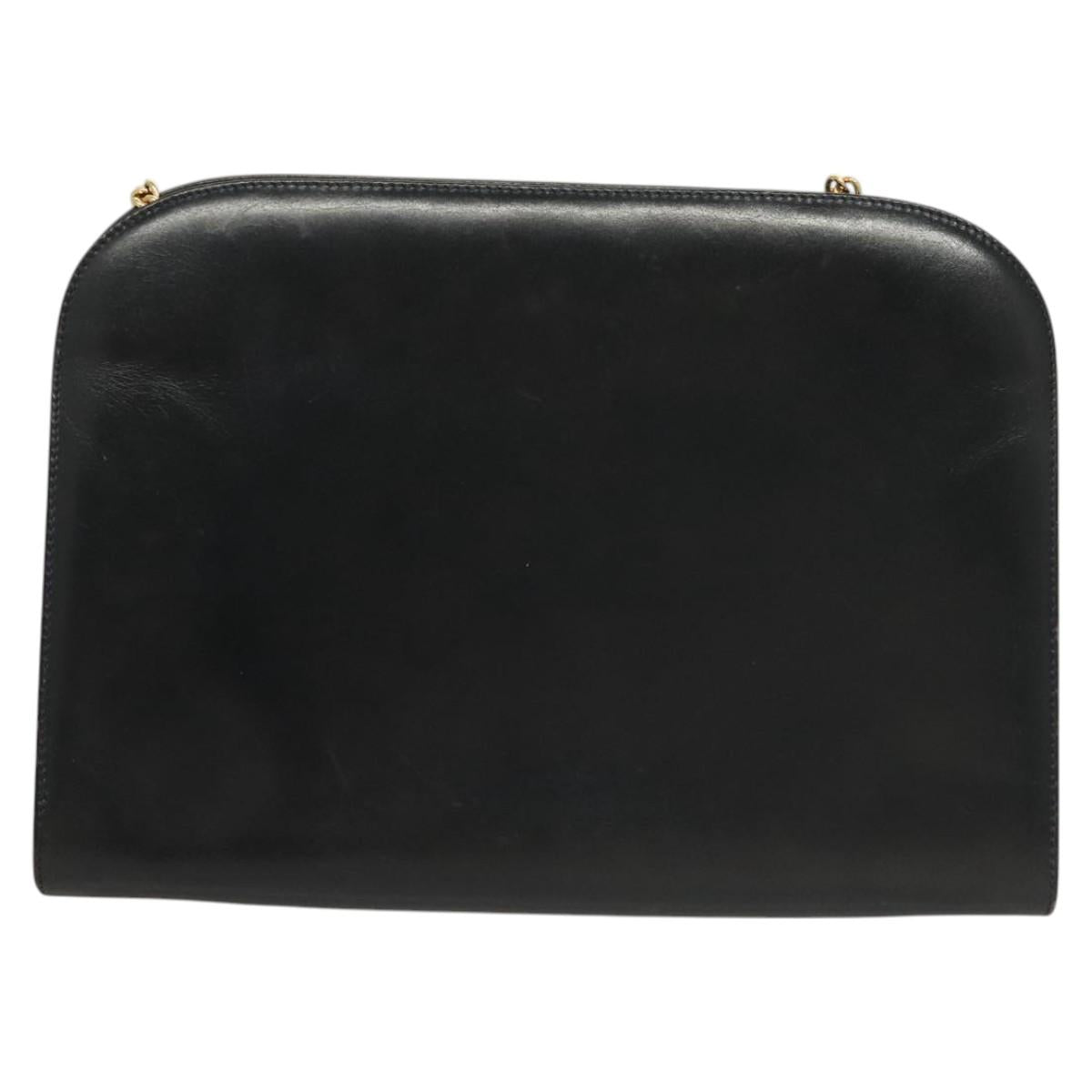 Salvatore Ferragamo Gancini Chain Shoulder Bag Leather Black Gold Auth 120975