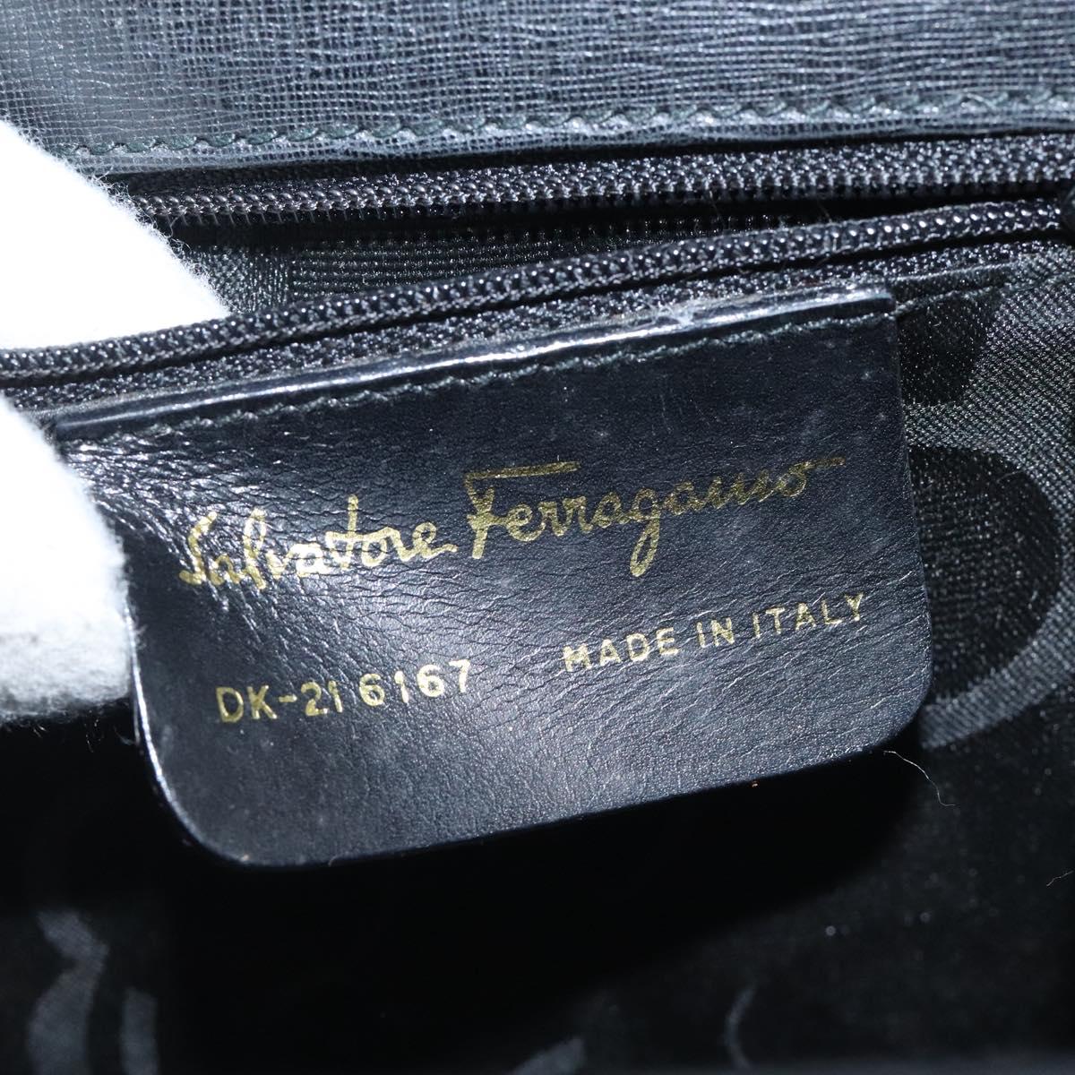 Salvatore Ferragamo Gancini Hand Bag Leather Black Gold Auth 120976