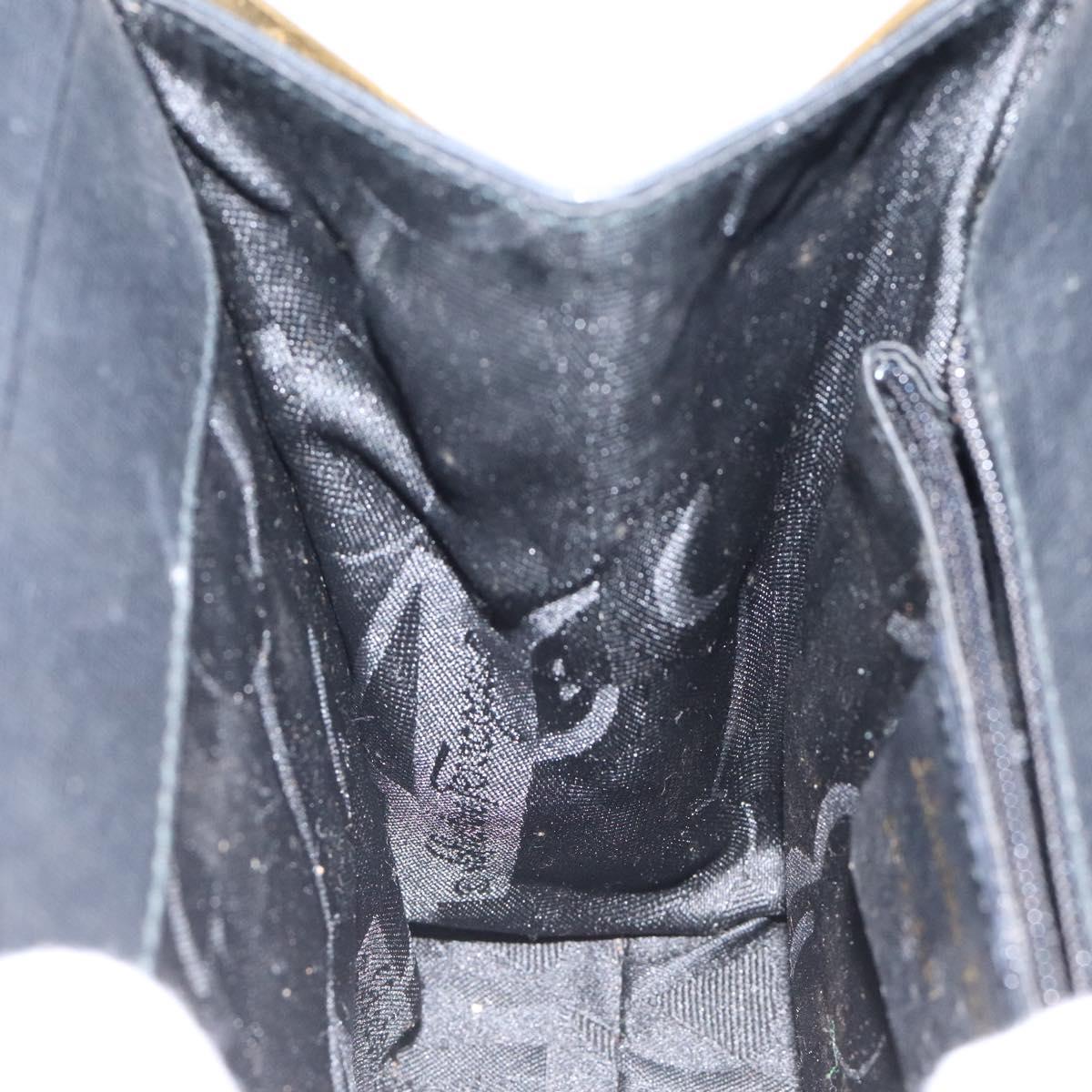 Salvatore Ferragamo Gancini Hand Bag Leather Black Gold Auth 120976