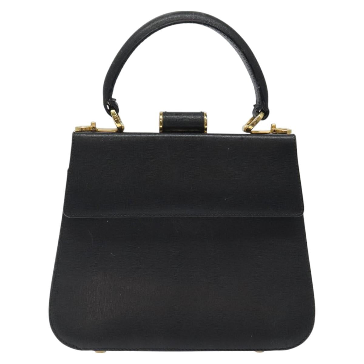 Salvatore Ferragamo Gancini Hand Bag Leather Black Gold Auth 120976