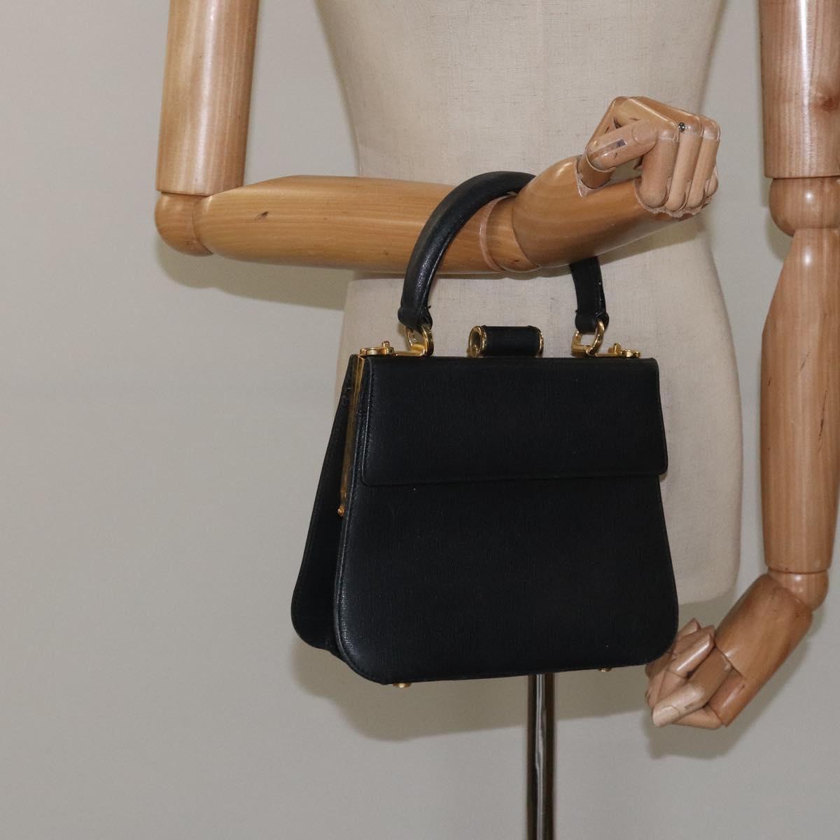 Salvatore Ferragamo Gancini Hand Bag Leather Black Gold Auth 120976