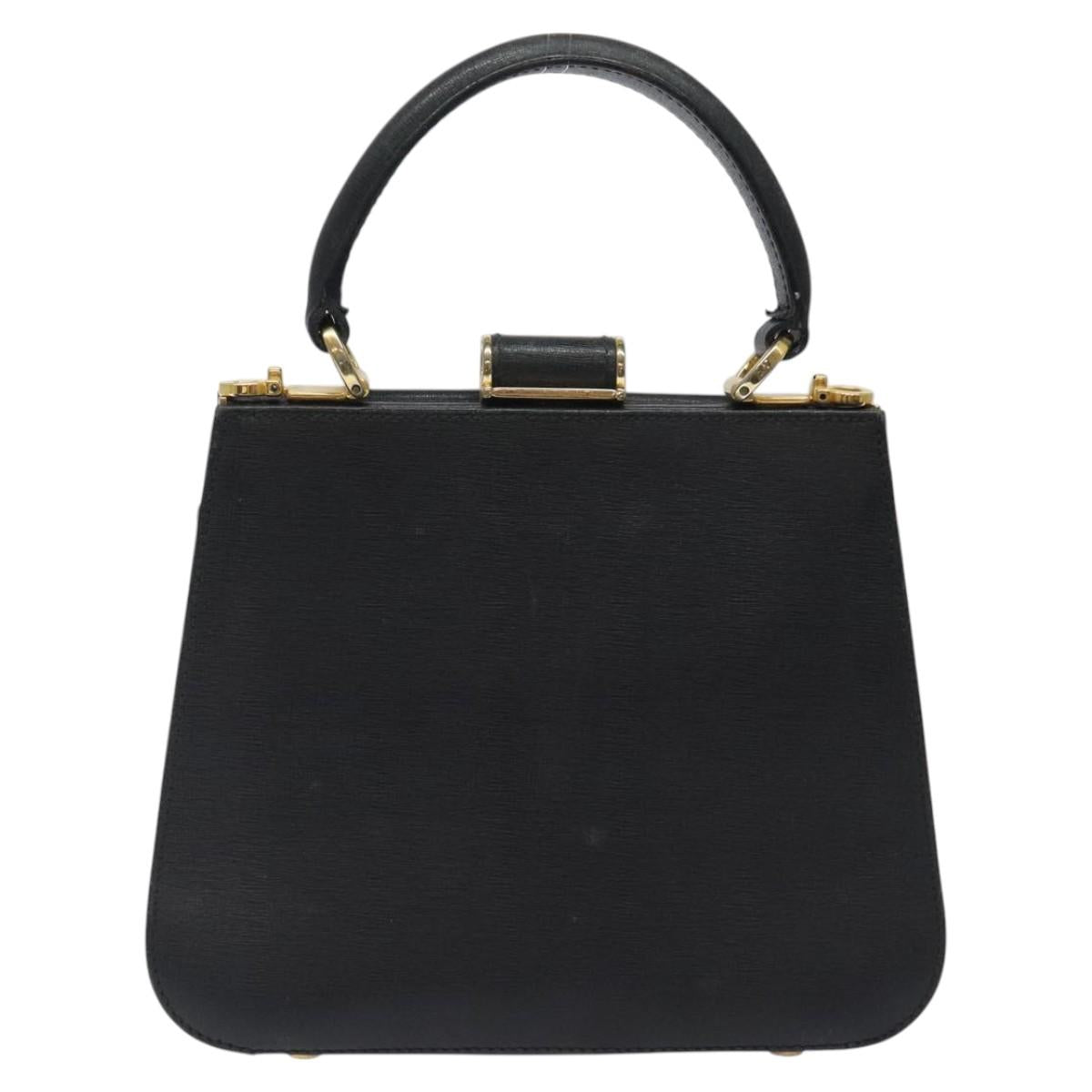 Salvatore Ferragamo Gancini Hand Bag Leather Black Gold Auth 120976