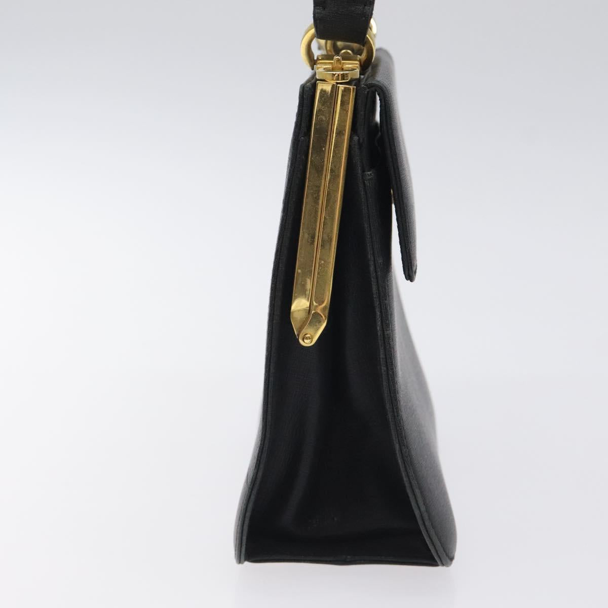 Salvatore Ferragamo Gancini Hand Bag Leather Black Gold Auth 120976