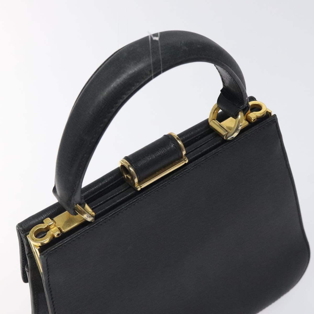 Salvatore Ferragamo Gancini Hand Bag Leather Black Gold Auth 120976