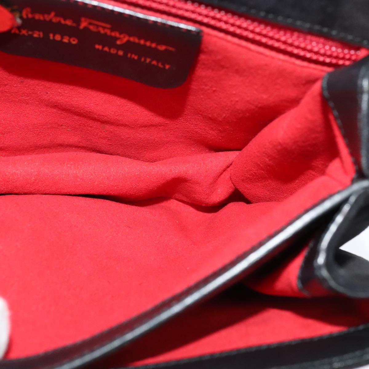 Salvatore Ferragamo Gancini Chain Shoulder Bag Suede Black Gold Auth 120977