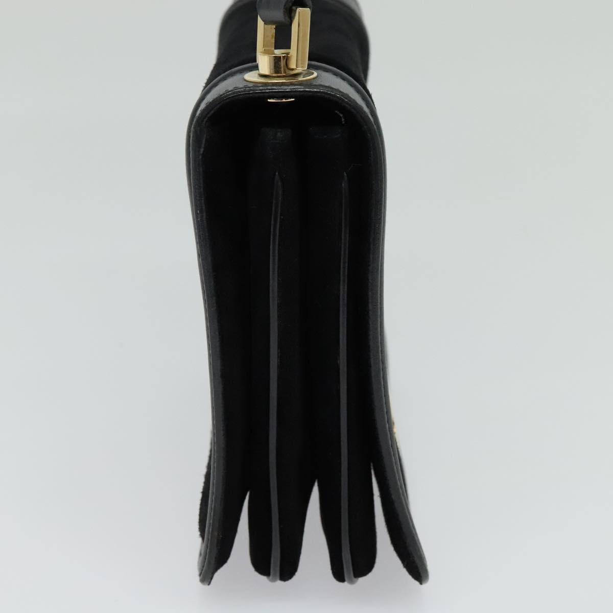 Salvatore Ferragamo Gancini Chain Shoulder Bag Suede Black Gold Auth 120977