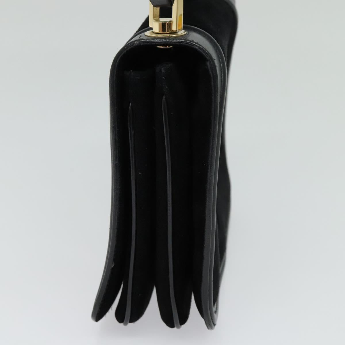 Salvatore Ferragamo Gancini Chain Shoulder Bag Suede Black Gold Auth 120977