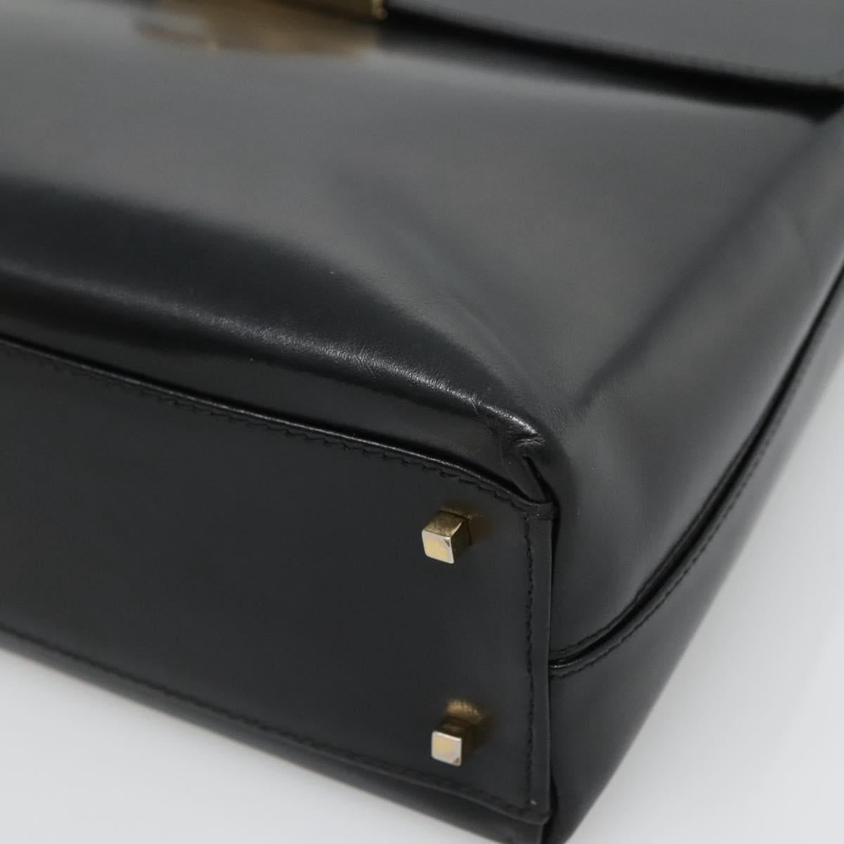 Salvatore Ferragamo Gancini Hand Bag Leather 2way Black Gold Auth 120978