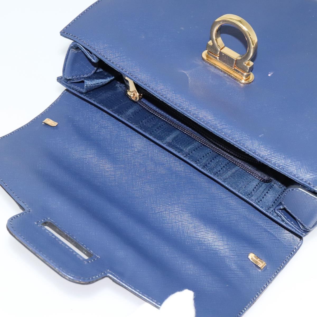 Salvatore Ferragamo Gancini Hand Bag Leather 2way Navy Gold Auth 120979