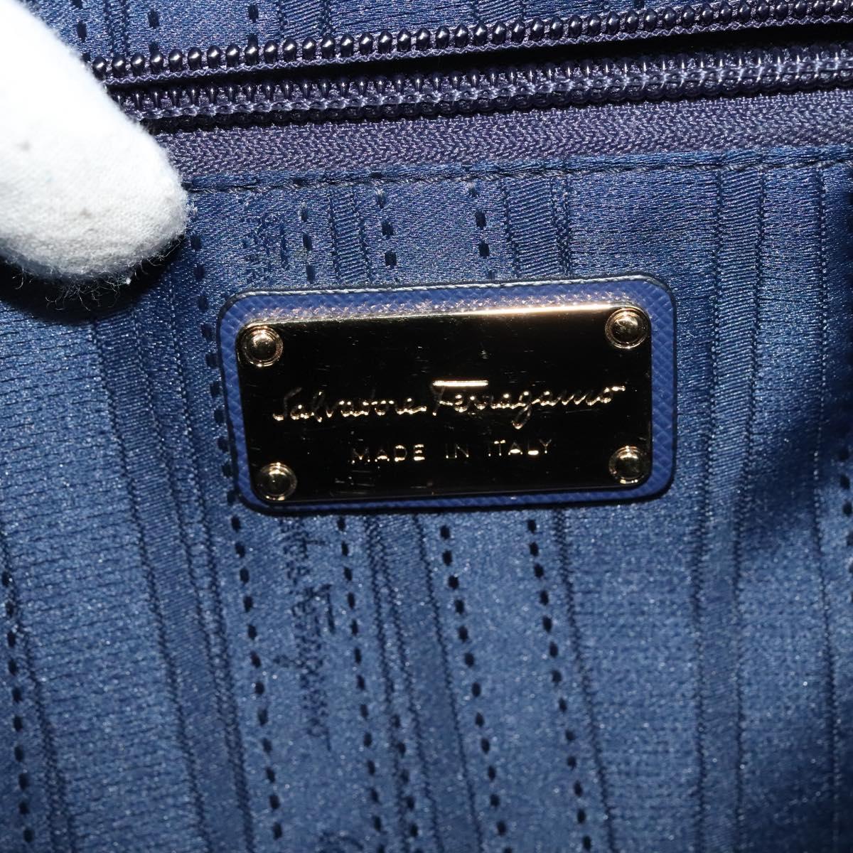 Salvatore Ferragamo Gancini Hand Bag Leather 2way Navy Gold Auth 120979