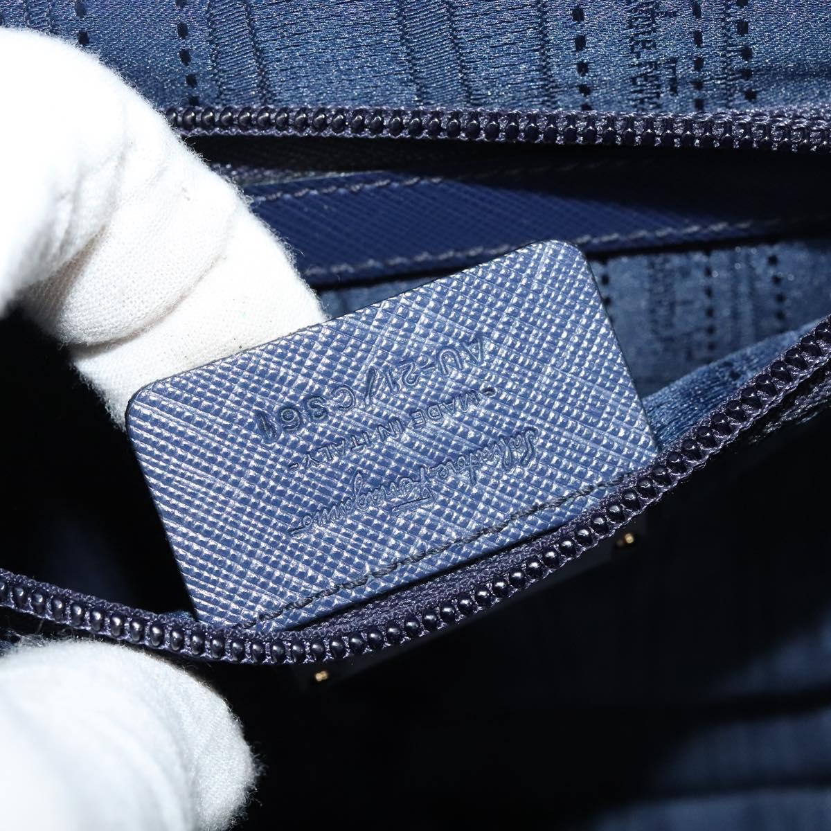 Salvatore Ferragamo Gancini Hand Bag Leather 2way Navy Gold Auth 120979