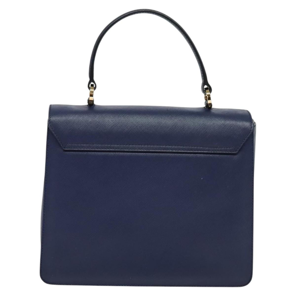 Salvatore Ferragamo Gancini Hand Bag Leather 2way Navy Gold Auth 120979