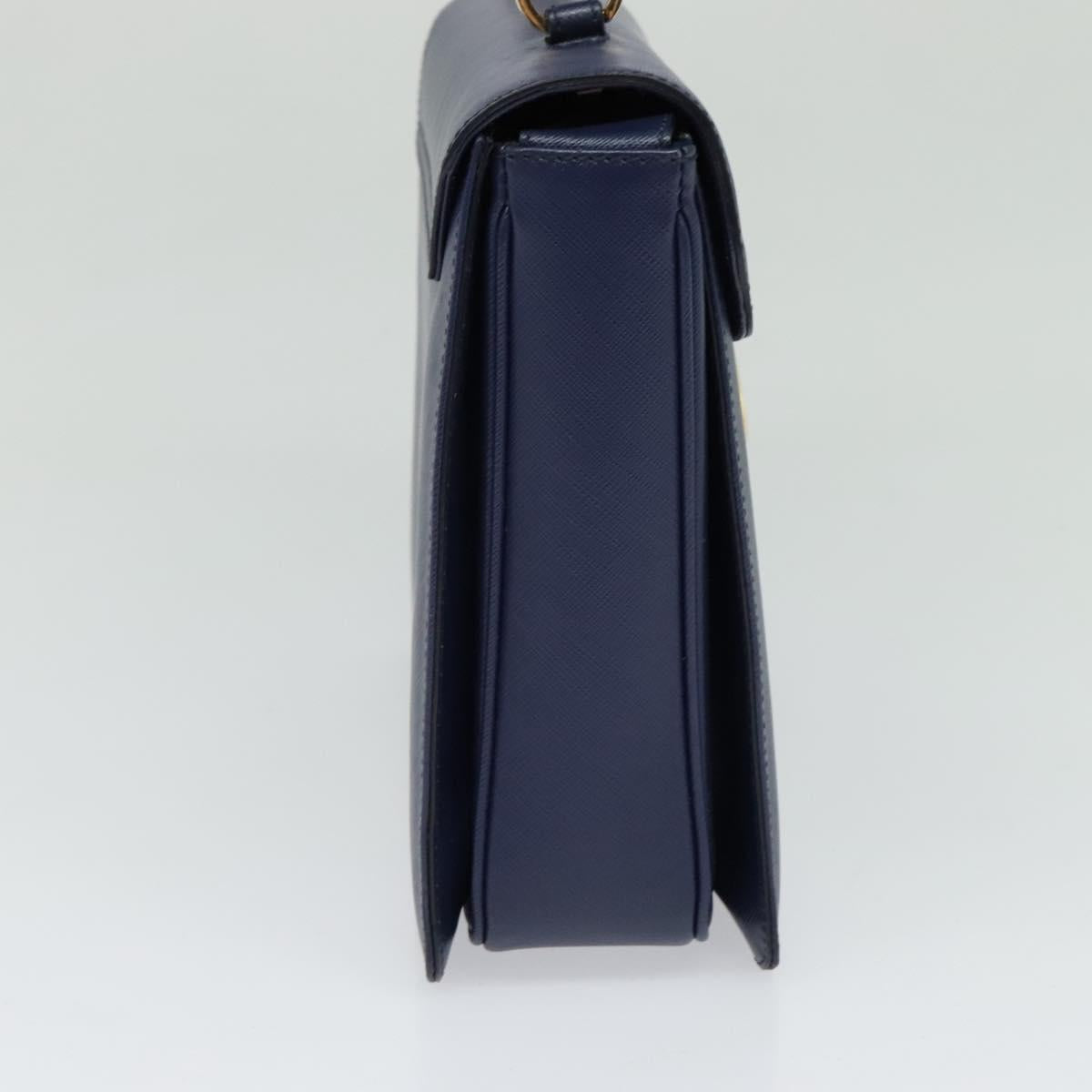 Salvatore Ferragamo Gancini Hand Bag Leather 2way Navy Gold Auth 120979