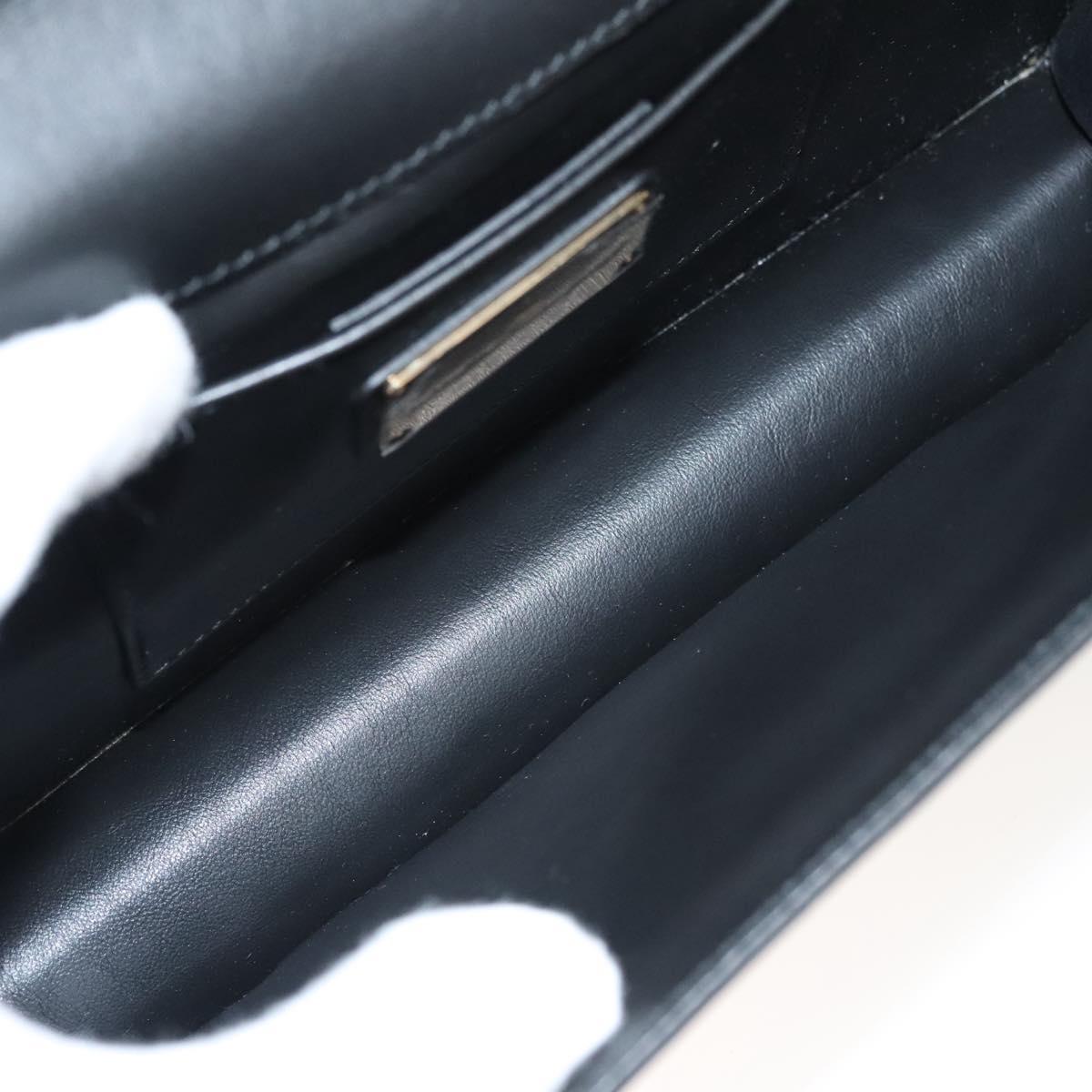 Salvatore Ferragamo Gancini Chain Shoulder Bag Leather Black Gold Auth 120981