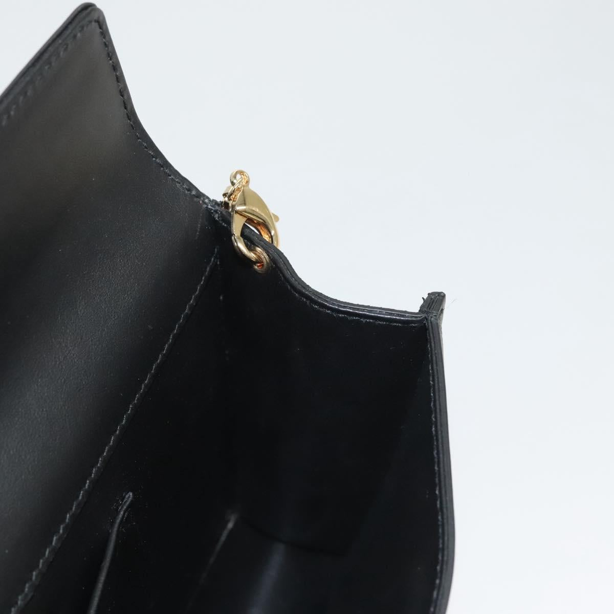 Salvatore Ferragamo Gancini Chain Shoulder Bag Leather Black Gold Auth 120981