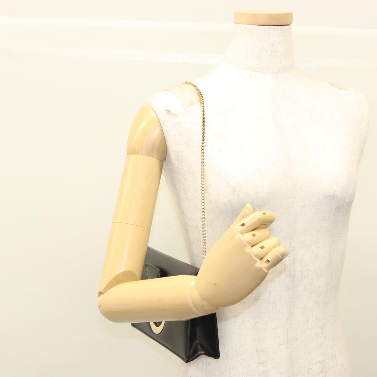 Salvatore Ferragamo Gancini Chain Shoulder Bag Leather Black Gold Auth 120981