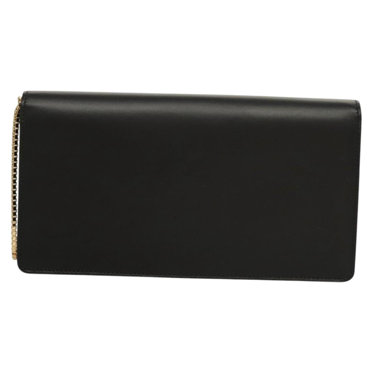 Salvatore Ferragamo Gancini Chain Shoulder Bag Leather Black Gold Auth 120981