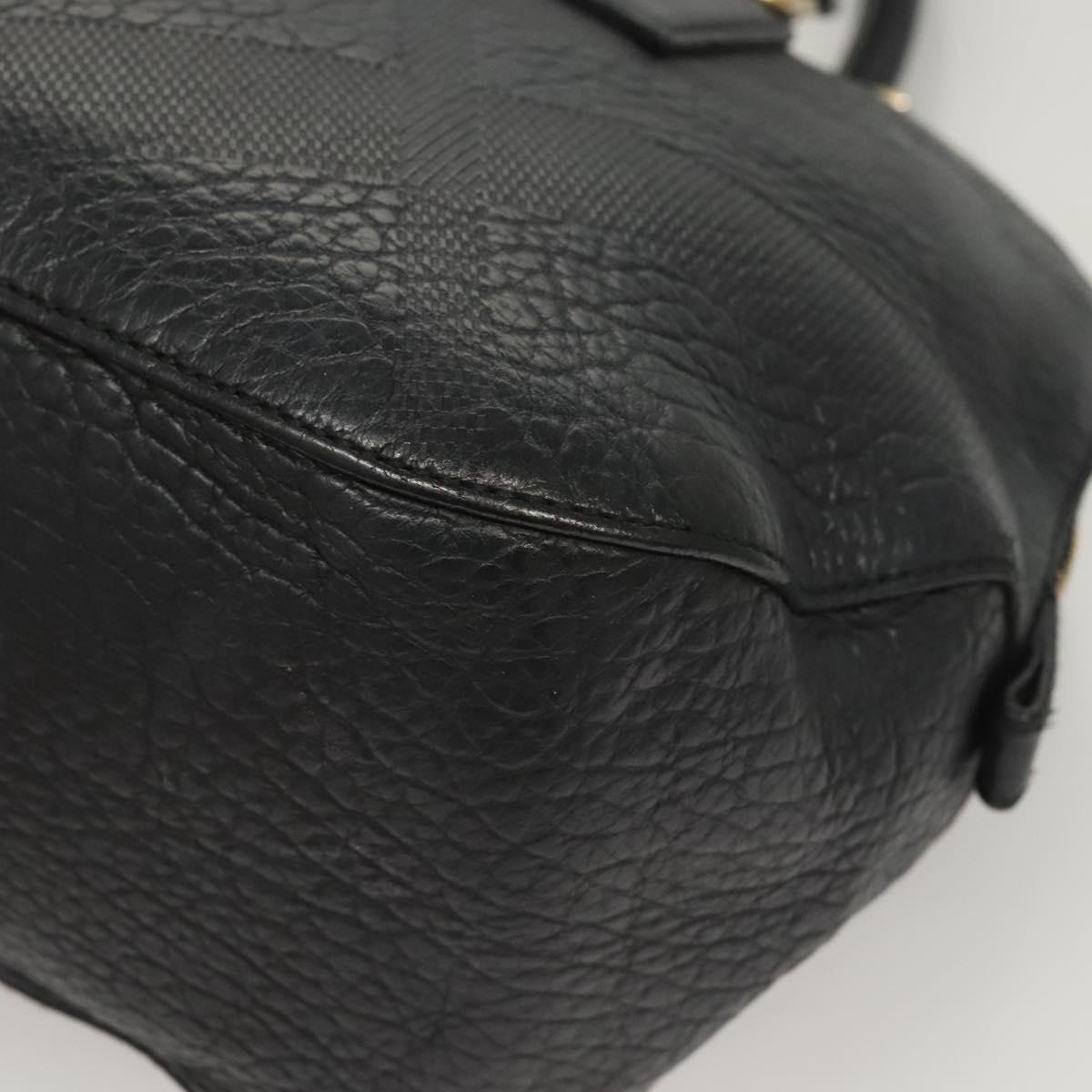 BURBERRY Hand Bag Leather Black Gold Auth 121067