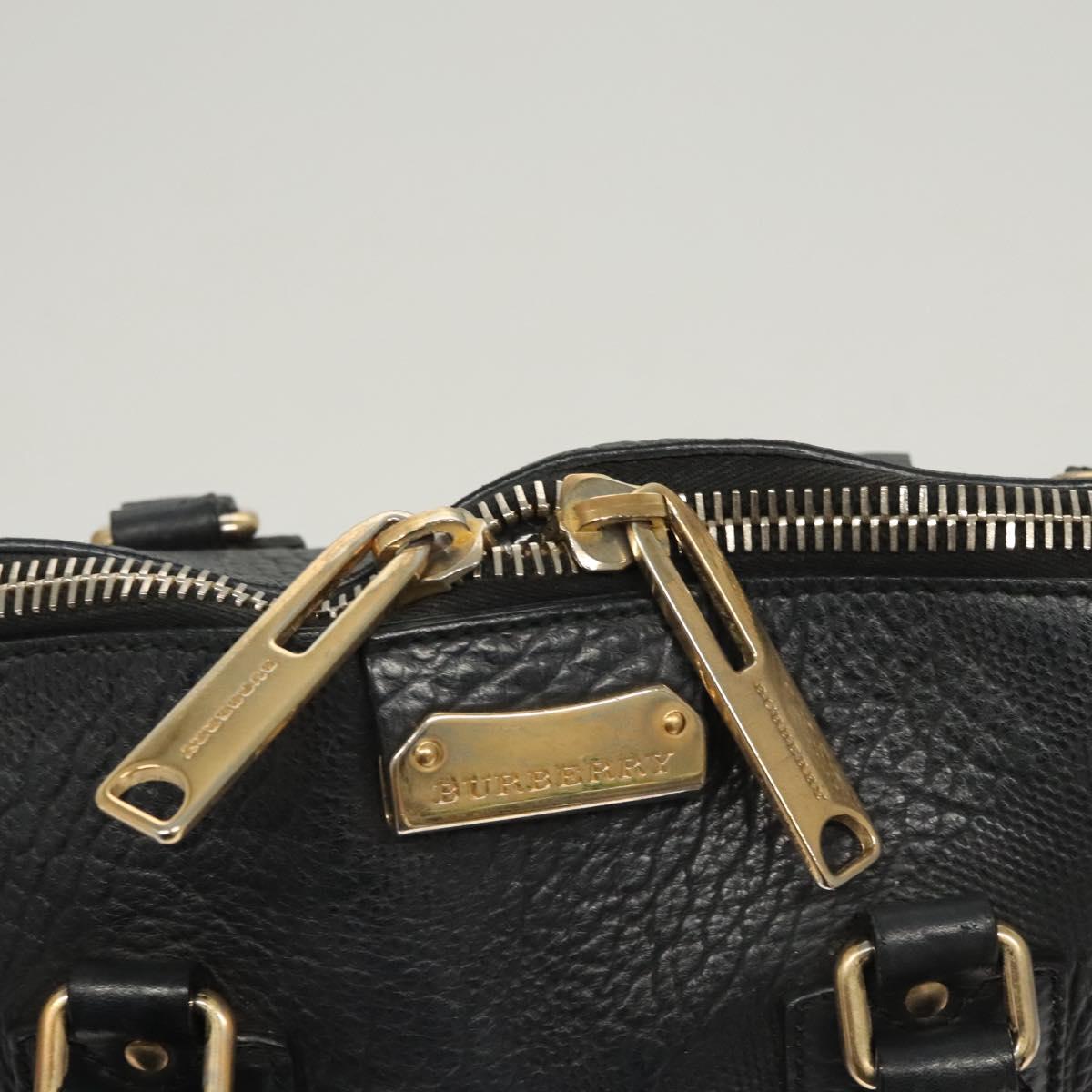 BURBERRY Hand Bag Leather Black Gold Auth 121067