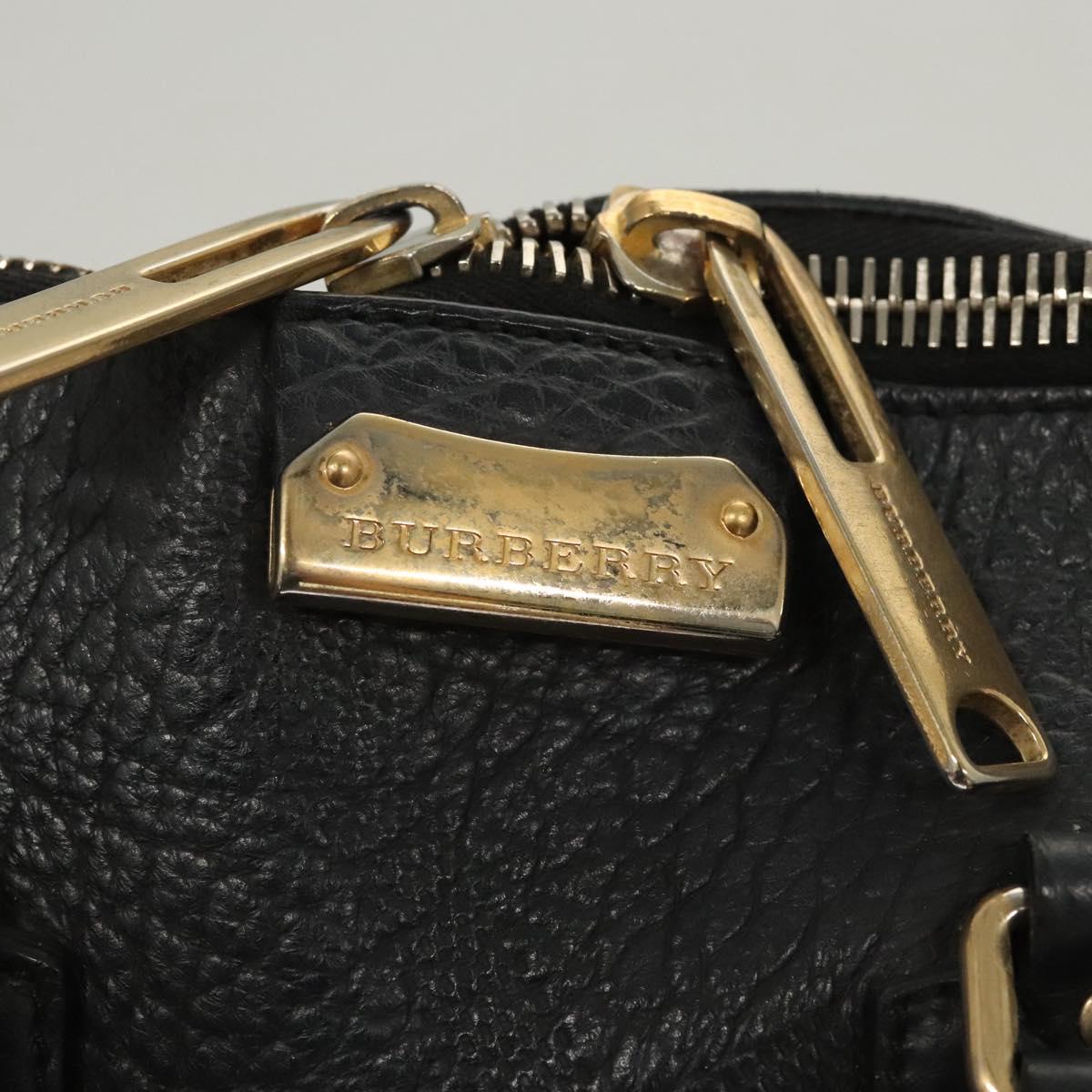 BURBERRY Hand Bag Leather Black Gold Auth 121067