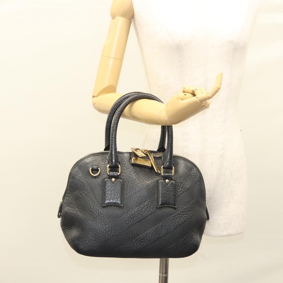BURBERRY Hand Bag Leather Black Gold Auth 121067