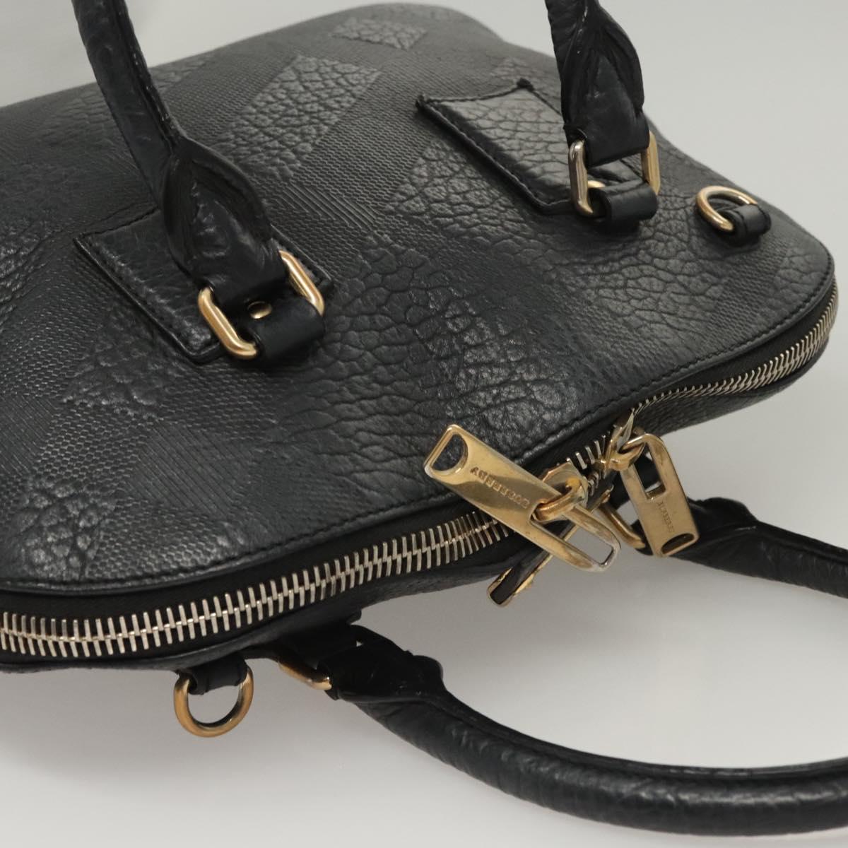 BURBERRY Hand Bag Leather Black Gold Auth 121067