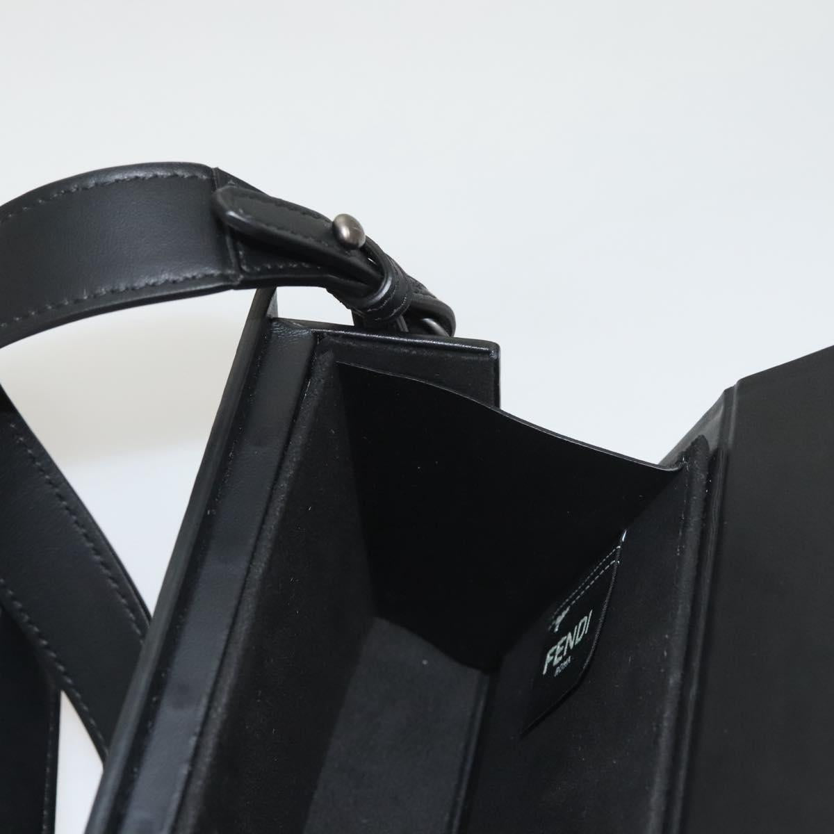 FENDI Box Shoulder Bag Leather Black Silver Auth 121070
