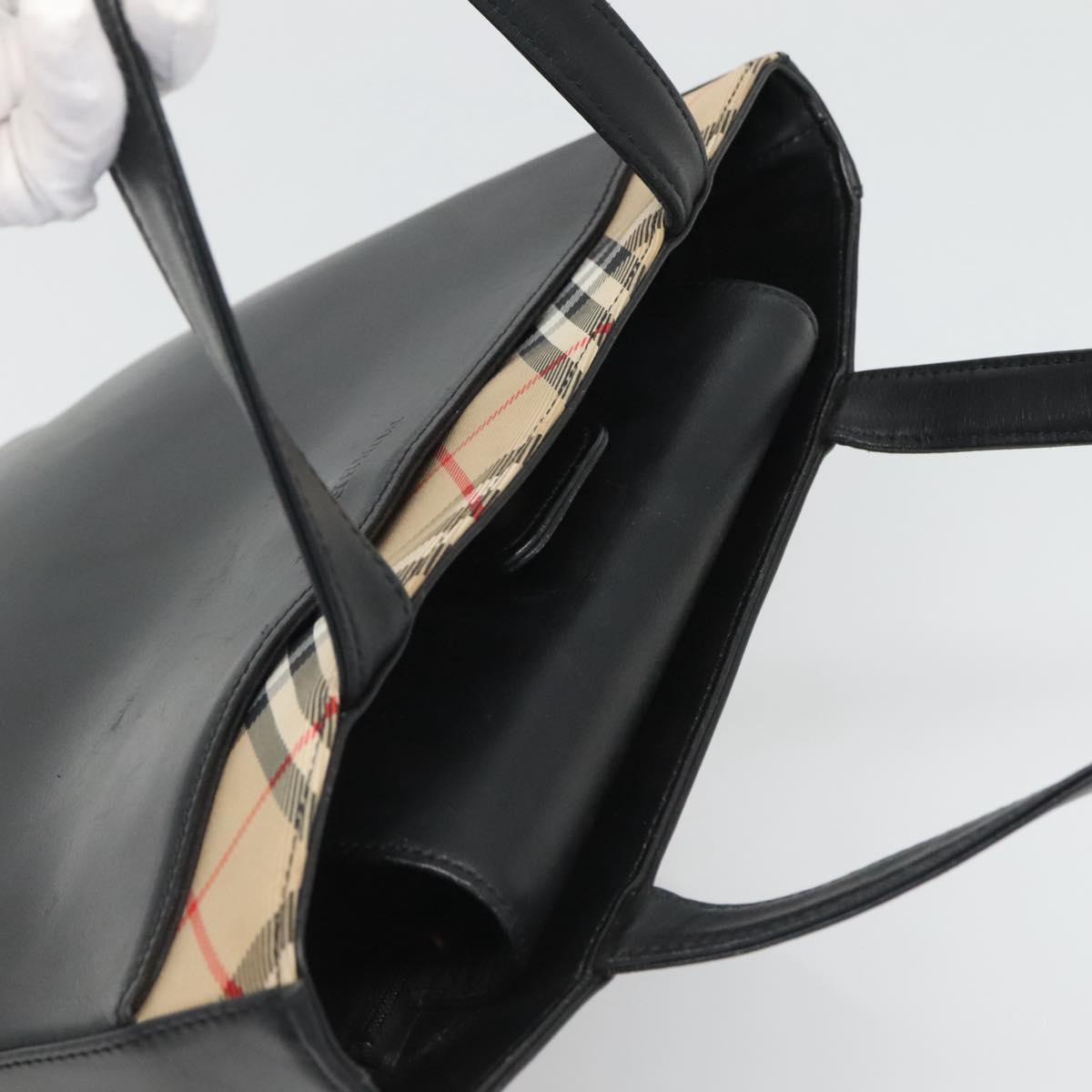 BURBERRY Hand Bag Leather Black Silver Auth 121079