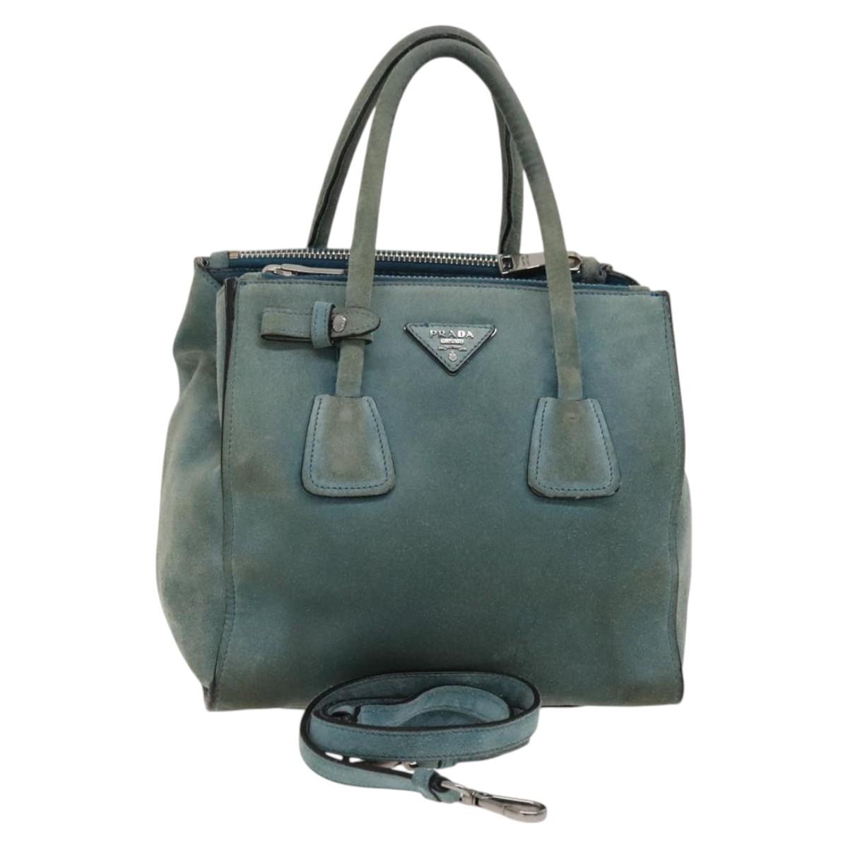 PRADA Hand Bag Suede 2way Blue Silver Auth 121083