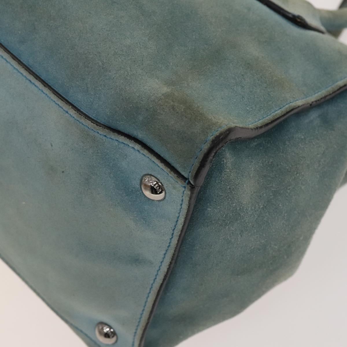 PRADA Hand Bag Suede 2way Blue Silver Auth 121083