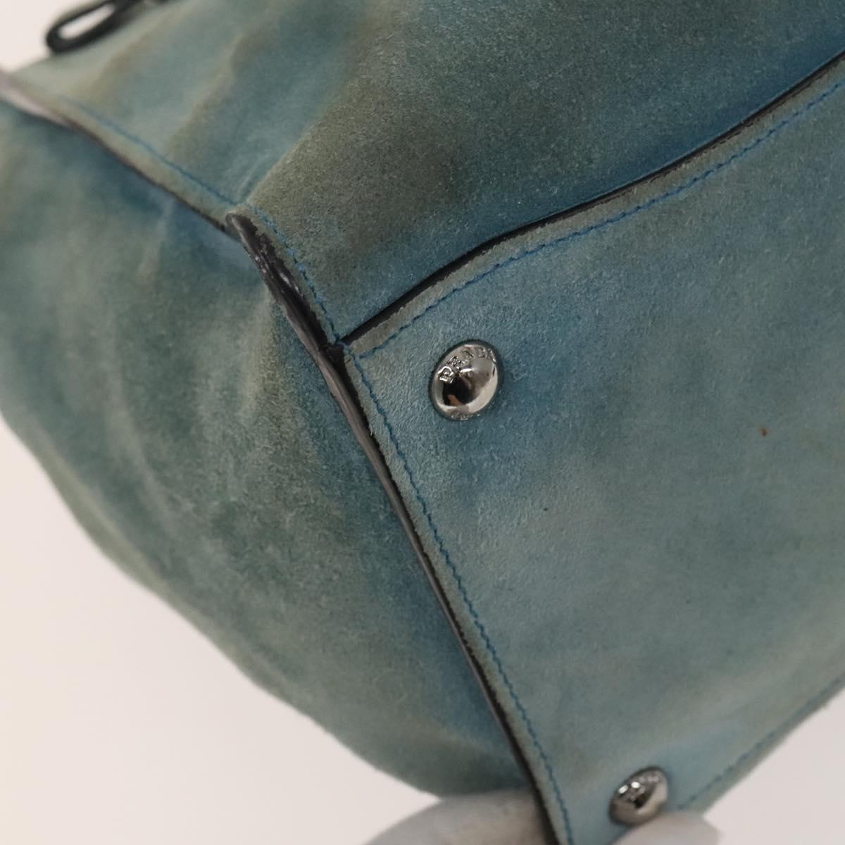 PRADA Hand Bag Suede 2way Blue Silver Auth 121083