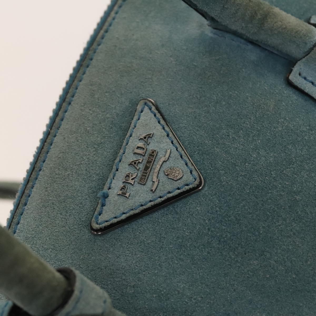 PRADA Hand Bag Suede 2way Blue Silver Auth 121083