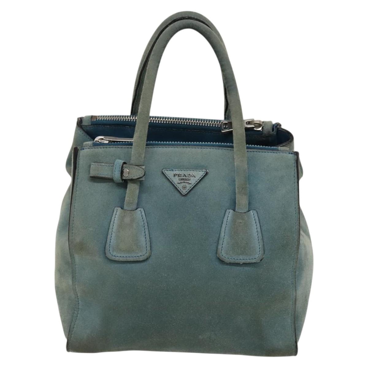 PRADA Hand Bag Suede 2way Blue Silver Auth 121083