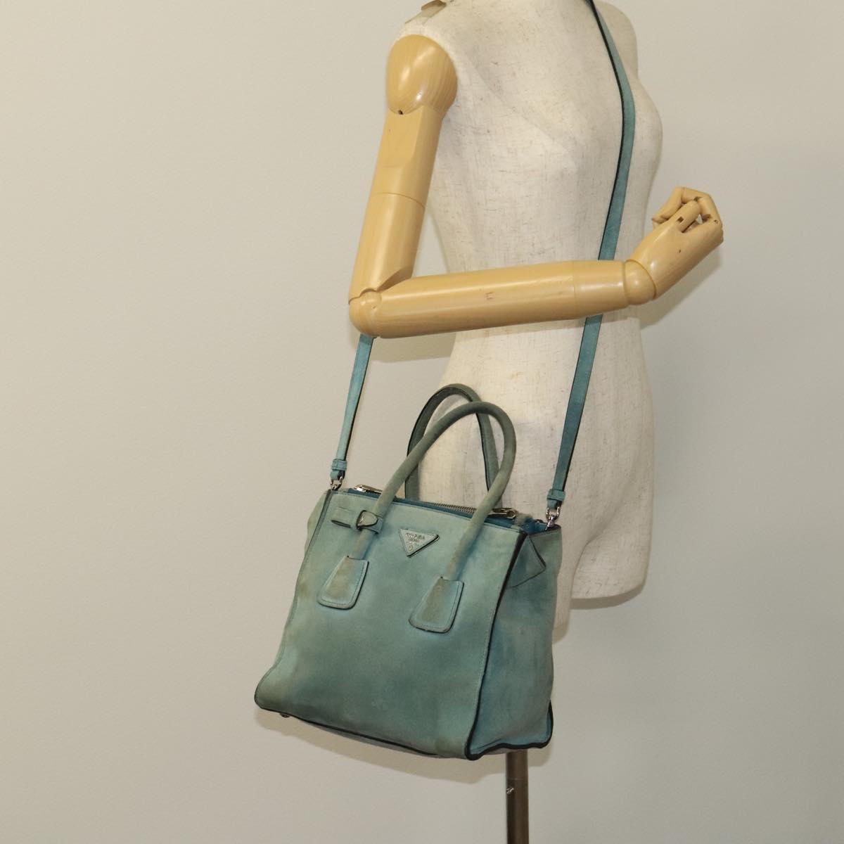 PRADA Hand Bag Suede 2way Blue Silver Auth 121083
