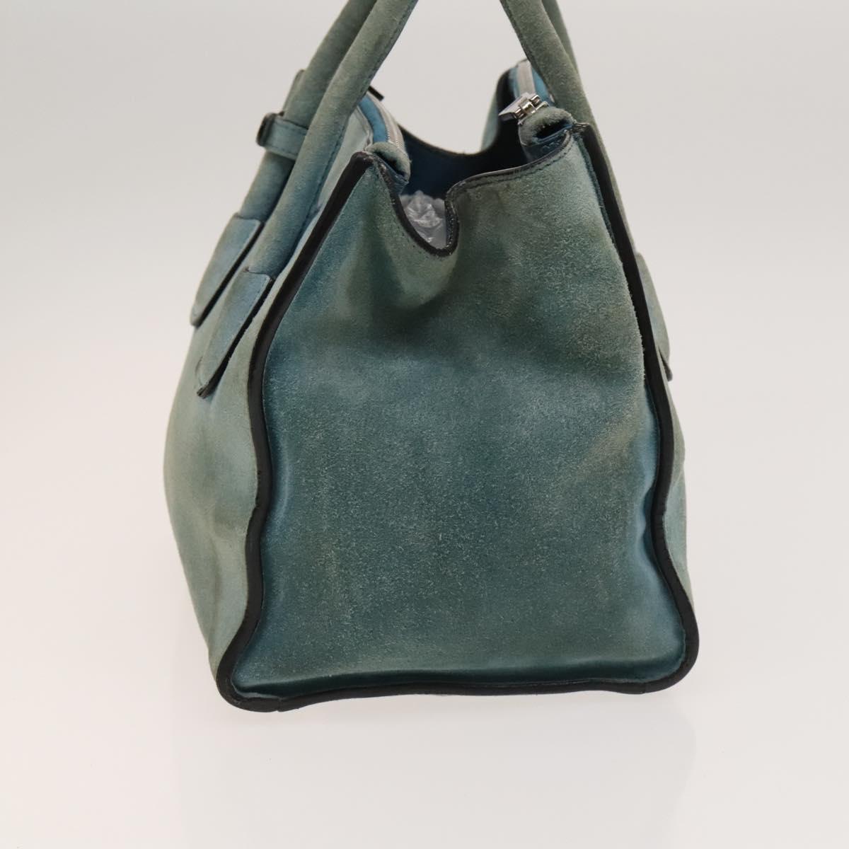 PRADA Hand Bag Suede 2way Blue Silver Auth 121083
