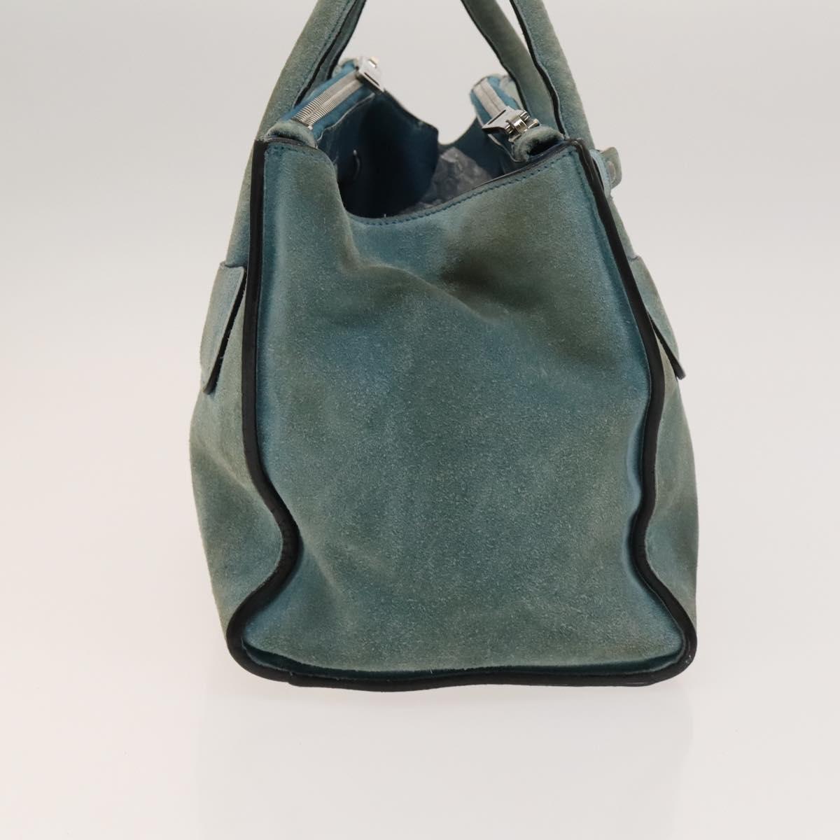 PRADA Hand Bag Suede 2way Blue Silver Auth 121083