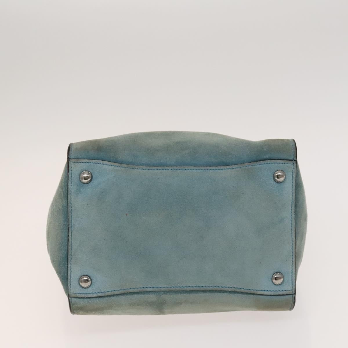 PRADA Hand Bag Suede 2way Blue Silver Auth 121083
