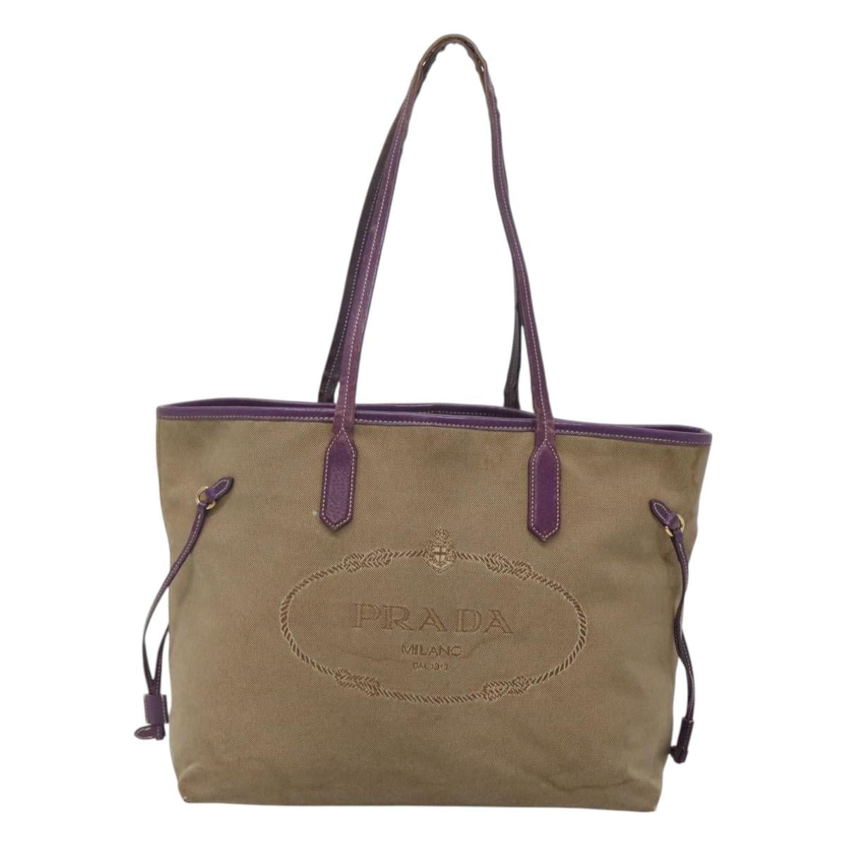 PRADA Hand Bag Canvas Khaki Auth 121093